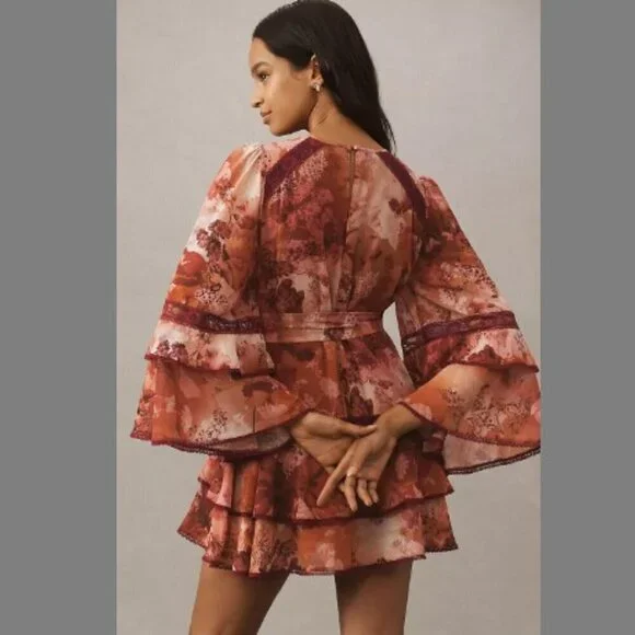 NWT BHLDN Camila Long Sleeve Chiffon Mini Dress Pink Medium - Picture 2 of 16